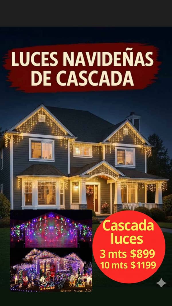 Guia de Luces Cascada 10 m Calidas, Multicolor